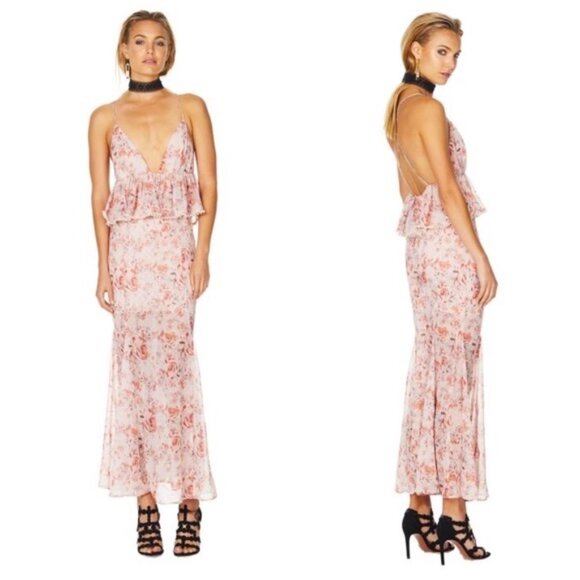 La Maison Talulah The Faithful Maxi Dress Pink Floral Pearl Size Small S EUC - Picture 1 of 16